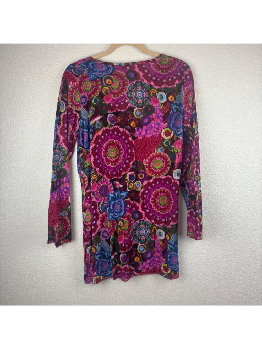 ✨3/$30 L/XL Hippie Boho Floral Tunic Top With Tie-Front Vibrant Mandala Print - Picture 5 of 6